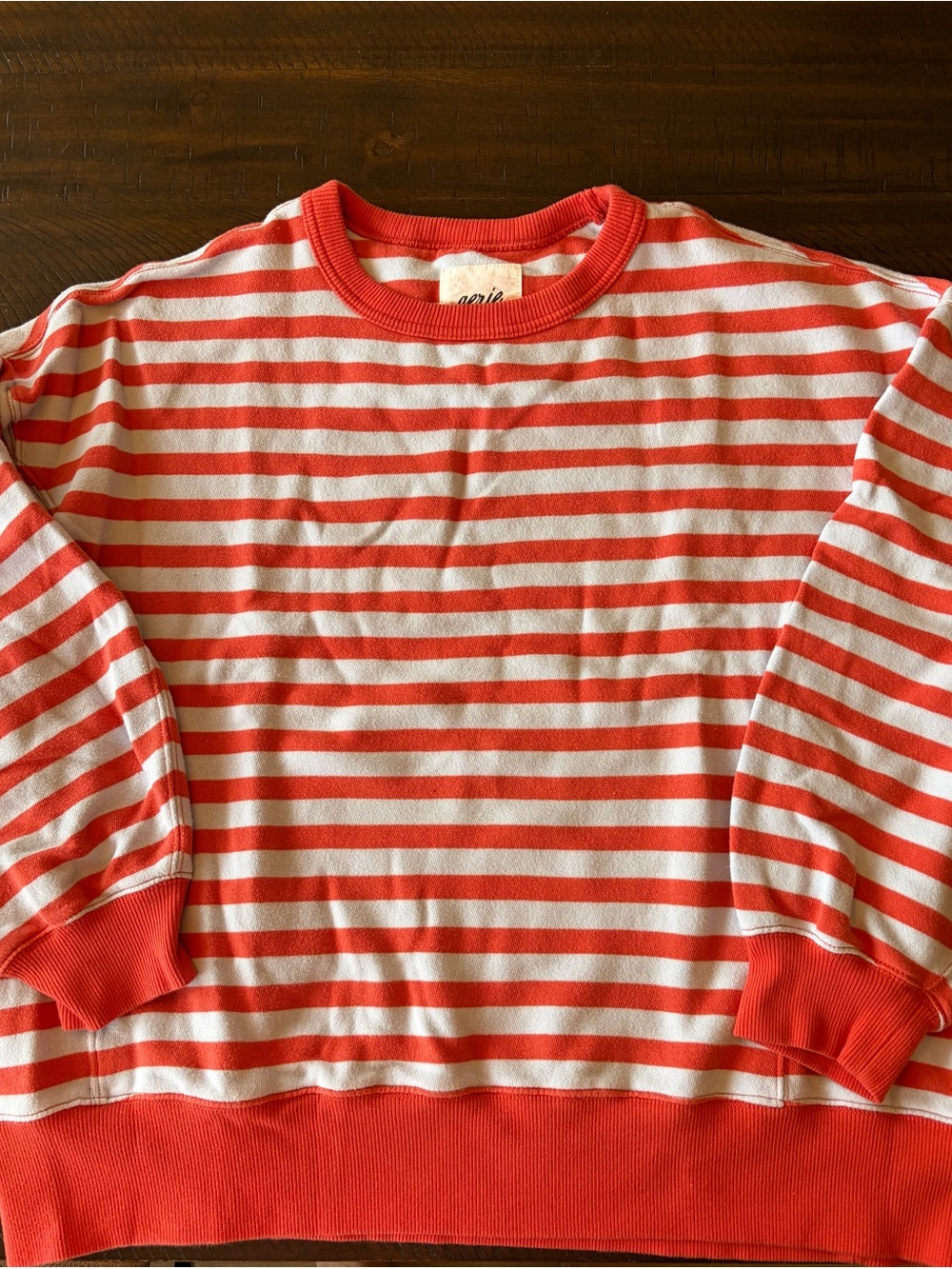 aerie Coral & Blue Striped Crewneck Sweatshirt